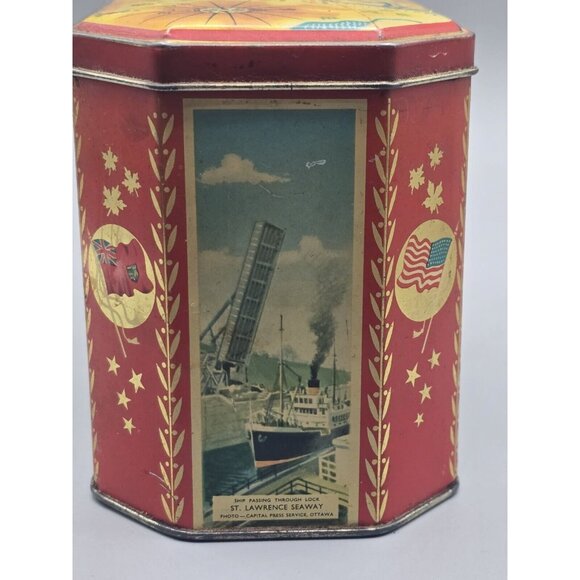 Queen Elizabeth II Biscuit Tin 1956 Opening St. Lawrence Seaway Gray‎ Dunn & Co - Picture 6 of 11
